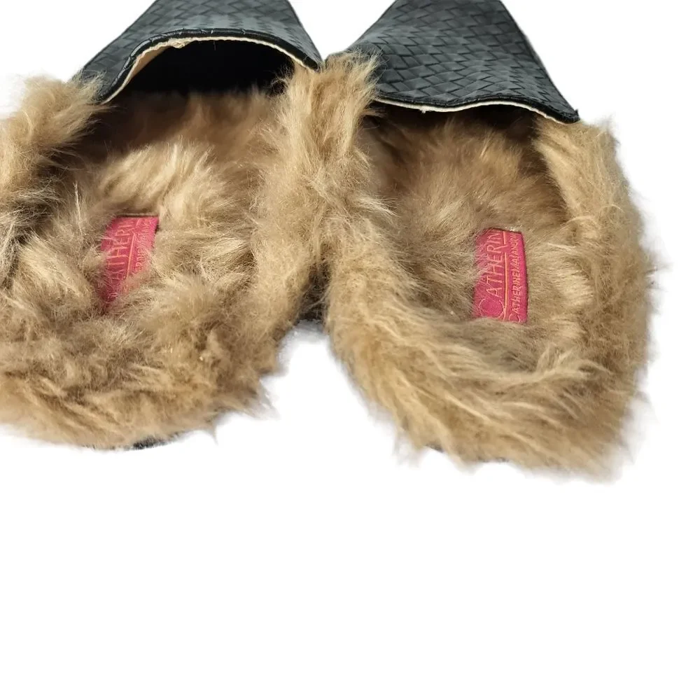 Catherine Malandrino Marja Faux Fur Woven Vegan Leather Mules 7.5